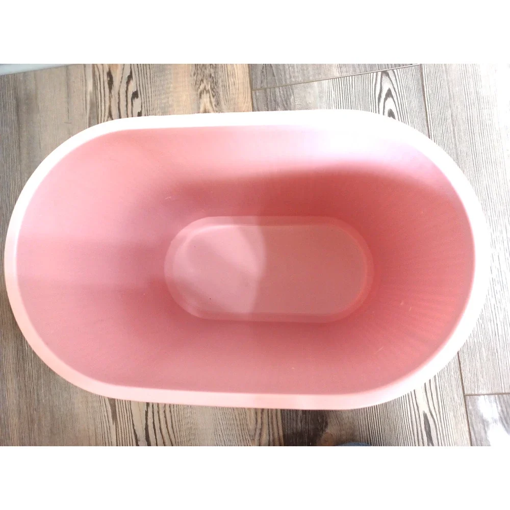 VTG Retro Rubbermaid Pink Ribbed Plastic Trash Container Wastebasket 12x7x10 1/2